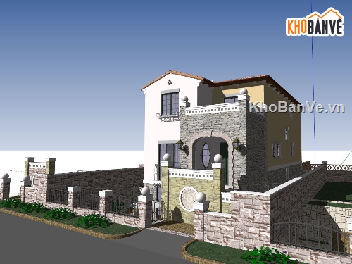 biệt thự 3 tầng sketchup,Model sketchup biệt thự,biệt thự liền kề su,mẫu biệt thự 3 tầng đẹp