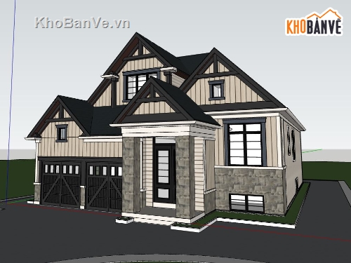 biệt thự sketchup,Model sketchup biệt thự,sketchup biệt thự 1 tầng