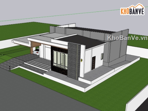 biệt thự 1 tầng,biệt thự sketchup,sketchup biệt thự,su biệt thự 1 tầng