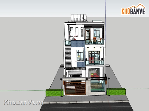 nhà phố 3 tầng,Model sketchup nhà phố 3 tầng,nhà 3 tầng hiện đại,file su nhà phố 3 tầng