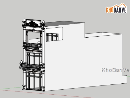 nhà phố 3 tầng,mẫu sketchup nhà phố 3 tầng,thiết kế nhà phố 3 tầng,phối cảnh nhà phố 3 tầng