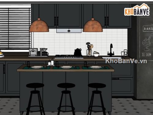 sketchup nội thất phòng bếp,nội thất phòng bếp hiện đại,thiết kế nội thất nhà bếp,mẫu thiết kế nội thất bếp