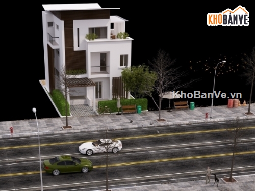 Model 3d,nhà phố 3 tầng,nhà hiện đại,3dmax nhà phố 3 tầng