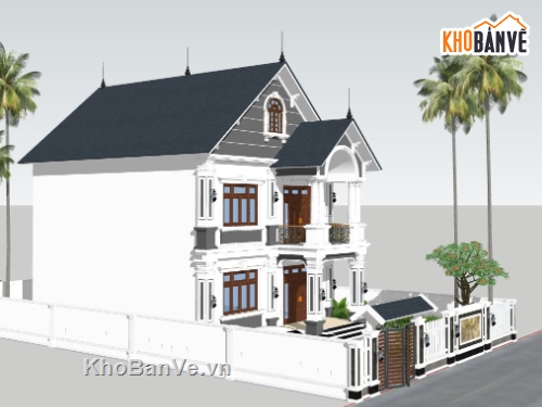 biệt thự 2 tầng,file sketchup biệt thự 2 tầng,phối cảnh biệt thự 2 tầng