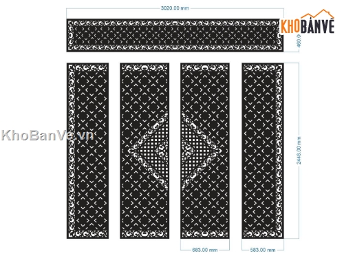 cổng 4 cánh cnc,File cổng 4 cánh,ô thoáng,file cnc cổng 4 cánh