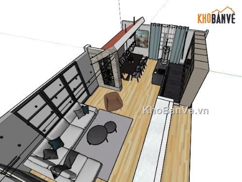 nội thất nhà bếp,sketchup nội thất nhà phố hiện đại,mẫu nhà phố hiện đại