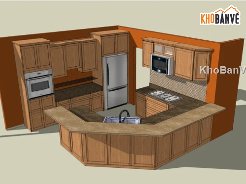 phòng bếp file sketchup,su nội thất phòng bếp,Model su nội thất phòng bếp,file su thiết kế phòng bếp