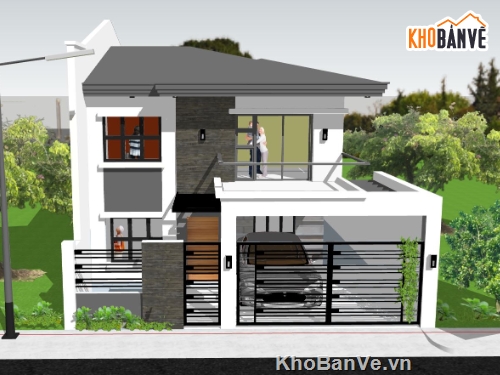 biệt thự 2 tầng,biệt thự sketchup,file sketchup biệt thự 2 tầng,phối cảnh biệt thự