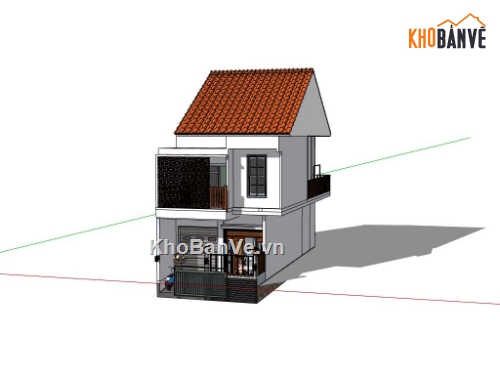 nhà phố 2 tầng,phối cảnh nhà phố,sketchup nhà phố 2 tầng,su nhà phố