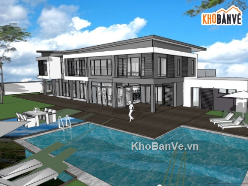 biệt thự 2 tầng,sketchup biệt thự,Model sketchup biệt thự,mẫu biệt thự 2 tầng