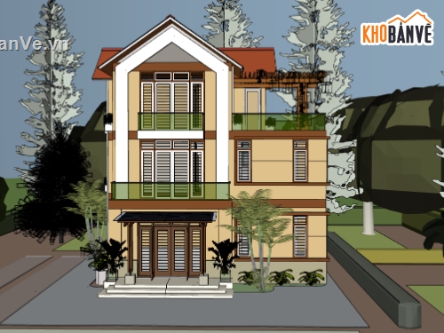 biệt thự 3 tầng,su biệt thự,sketchup biệt thự