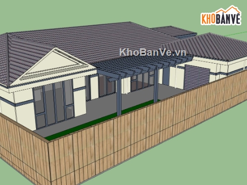 biệt thự 1 tầng,sketchup biệt thự 1 tầng,phối cảnh biệt thự 1 tầng,dựng 3d su biệt thự 1 tầng