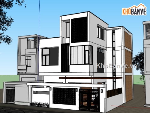 nhà phố 3 tầng,file su nhà phố 3 tầng,model sketchup nhà phố 3 tầng,file sketchup nhà phố 3 tầng