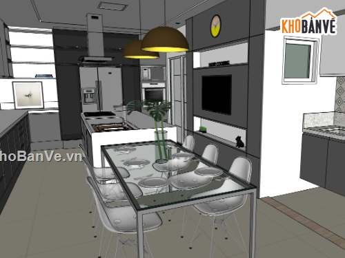 su nội thất bếp,sketchup nội thất bếp,su nội thất