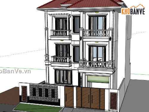 biệt thự 3 tầng,mẫu biệt thự 3 tầng,sketchup biệt thự 3 tầng