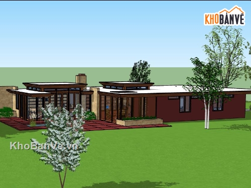 sketchup Biệt thự  1 tầng,Biệt thự file sketchup,mẫu biệt thự 1 tầng,file sketchup biệt thự 1 tầng