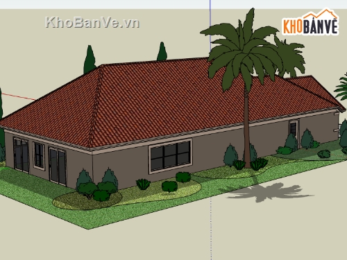 file su biệt thự vườn 1 tầng,thiết kế biệt thự 1 tầng file sketchup,biệt thự 1 tầng dựng model su