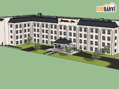 Dựng bao cảnh khách sạn file su,thiết kế 3d su khách sạn,khách sạn 4 tầng file sketchup
