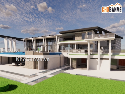 biệt thự hiện đại,biệt thự 2 tầng,su biệt thự,sketchup biệt thự