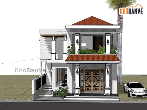 nhà phố 2 tầng,su nhà phố,sketchup nhà phố,su nhà phố 2 tầng,sketchup 2 tầng