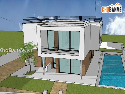 biệt thự 2 tầng,sketchup biệt thự 2 tầng,model su biệt thự 2 tầng