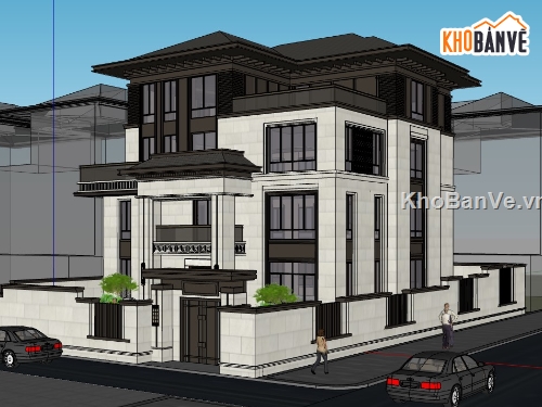 su biệt thự,sketchup biệt thự,su biệt thự 3 tầng