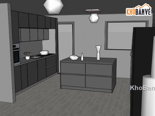 phòng bếp,nội thất phòng bếp,thiết kế bếp đẹp,sketchup phòng bếp