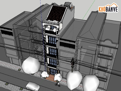 nhà phố 5 tầng,Model sketchup nhà phố,nhà phố cổ điển