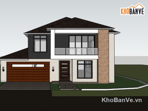 biệt thự 2 tầng,sketchup biệt thự 2 tầng,phối cảnh biệt thự 2 tầng