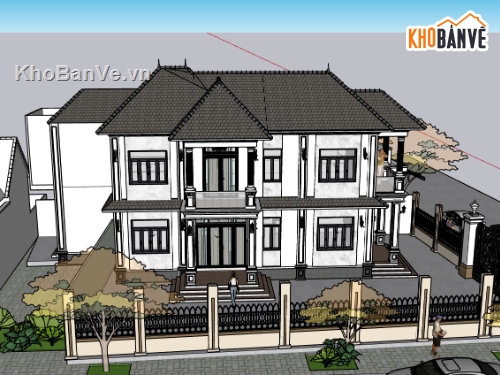 biệt thự 2 tầng,su biệt thự,sketchup biệt thự