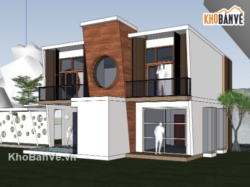 villa đẹp,file su villa 2 tầng,mẫu sketchup villa 2 tầng