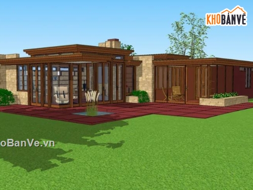 Model su nhà vườn,mẫu nhà vườn 1 tầng,Sketchup nhà vườn,File sketchup nhà vườn,Nhà vườn model su