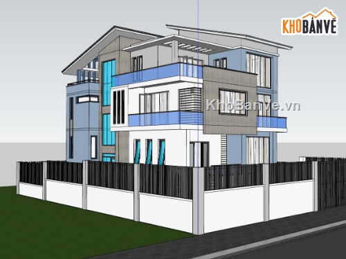 biệt thự 3 tầng,biệt thự sketchup,biệt thự có bể bơi,phối cảnh biệt thự 3 tầng