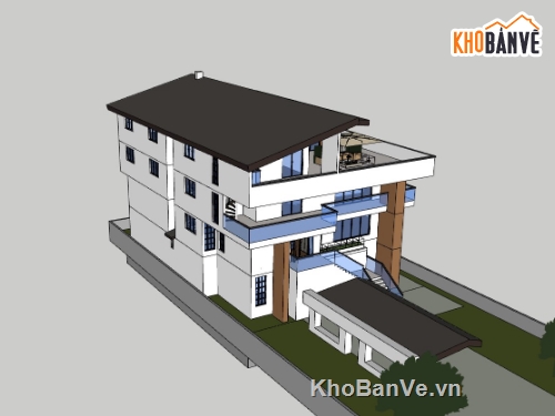 su biệt thự,sketchup biệt thự,su biệt thự 4 tầng,sketchup biệt thự 4 tầng