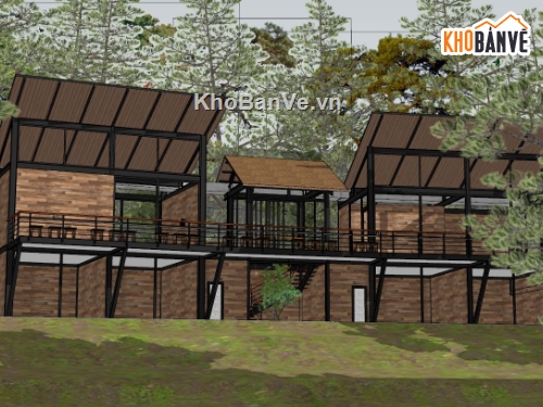 Home stay 2 tầng,file sketchup home stay,model su home stay,home stay 2 tầng 24x5m,bản vẽ home stay 2 tầng