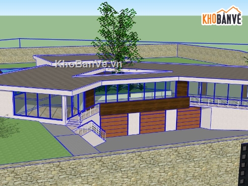 biệt thự 1 tầng,biệt thự sketchup,biệt thự hiện đại 1 tầng