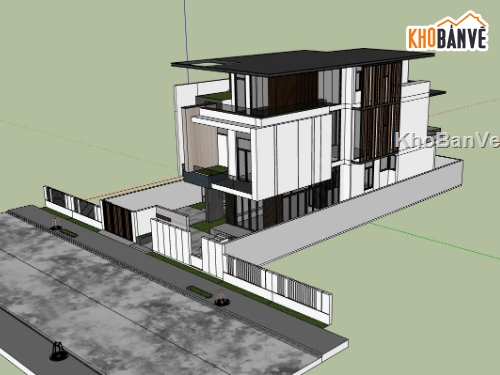 biệt thự 3 tầng,sketchup biệt thự,biệt thự hiện đại,ngoại thất biệt thự su