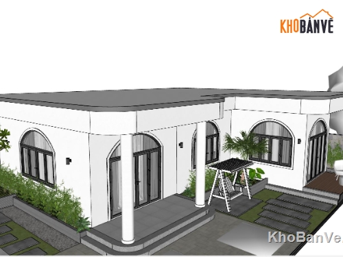 biệt thự 1 tầng,biệt thự sketchup,sketchup biệt thự,sketchup biệt thự 1 tầng,Model sketchup biệt thự