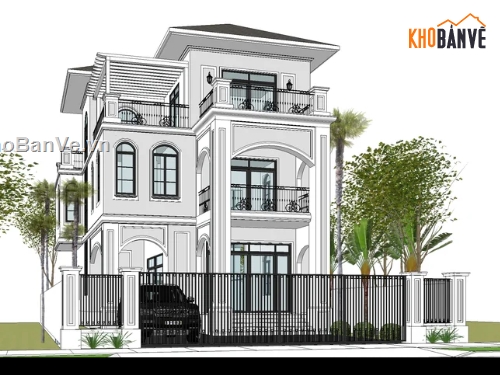 sketchup biệt thự,biệt thự sketchup,Model sketchup biệt thự