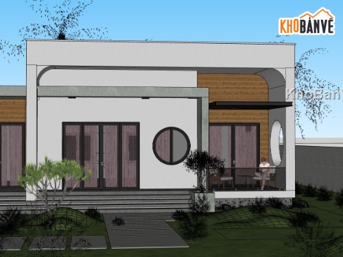 nhà cấp 4,nhà cấp 4 sketchup,ngoại cảnh nhà cấp 4