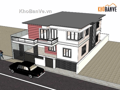 biệt thự 2 tầng,su biệt thự,sketchup biệt thự