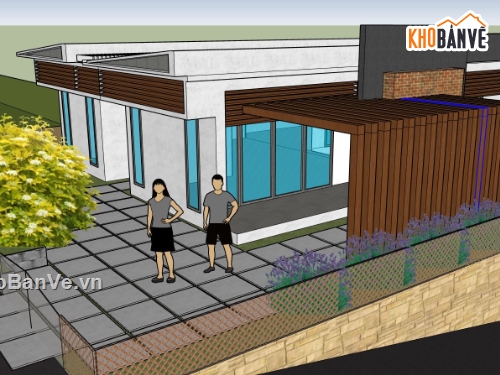 nhà 1 tầng,sketchup nhà 1 tầng,phối cảnh nhà 1 tầng,ngoại thất nhà 1 tầng