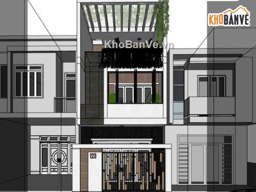 nhà phố 2 tầng,su nhà phố 2 tầng,su nhà phố,file sketchup nhà phố,nhà phố 2 tầng 5x16.5m