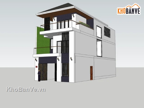 nhà phố 3 tầng,model sketup nhà phố,model nhà phố 3 tầng