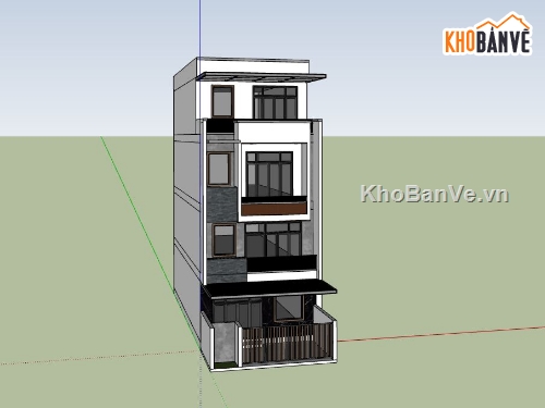 nhà phố 4 tầng,sketchup nhà phố 4 tầng,nhà phố hiện đại