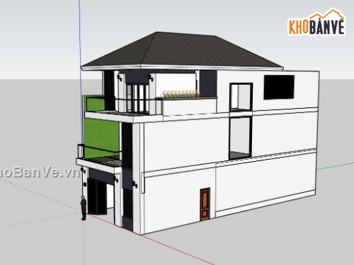 nhà phố 3 tầng dựng file sketchup,model su dựng nhà phố 3 tầng,file sketchup nhà phố 3 tầng,mẫu nhà phố 3 tầng file 3d su