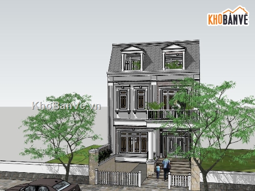 mẫu nhà phố 3 tầng sketchup,thiết kế nhà phố 3 tầng su,model su nhà phố 3 tầng,phối cảnh nhà phố 3 tầng