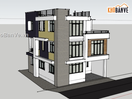 nhà phố 3 tầng,Model sketchup nhà phố 3 tầng,nhà phố sketchup,file su nhà phố 3 tầng