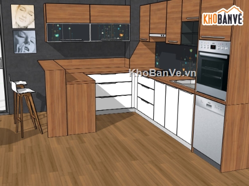 phòng bếp,phòng bếp sketchup,Model sketchup phòng bếp,phòng bếp hiện đại