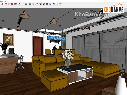 nội thất phòng khách,Sketchup phòng khách bếp,phòng khách bếp,nội thất phòng bếp,Sketchup bếp,phòng bếp sketchup